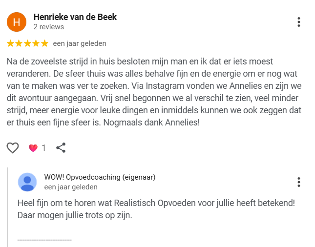 Bericht van een ouder over WOW! Opvoedcoaching (4)