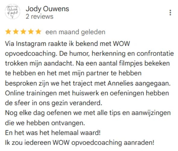 Bericht van een ouder over WOW! Opvoedcoaching (27)