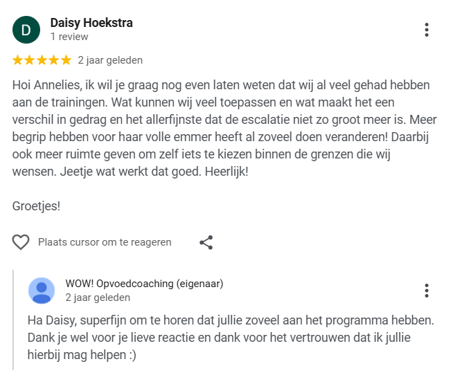Bericht van een ouder over WOW! Opvoedcoaching (2)
