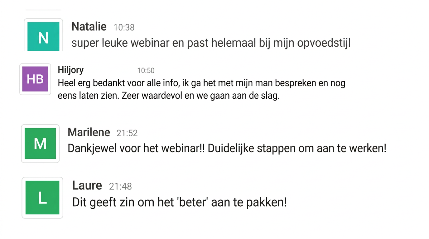 Reacties van Natalie, Hiljory, Marilene en Laure na het webinar