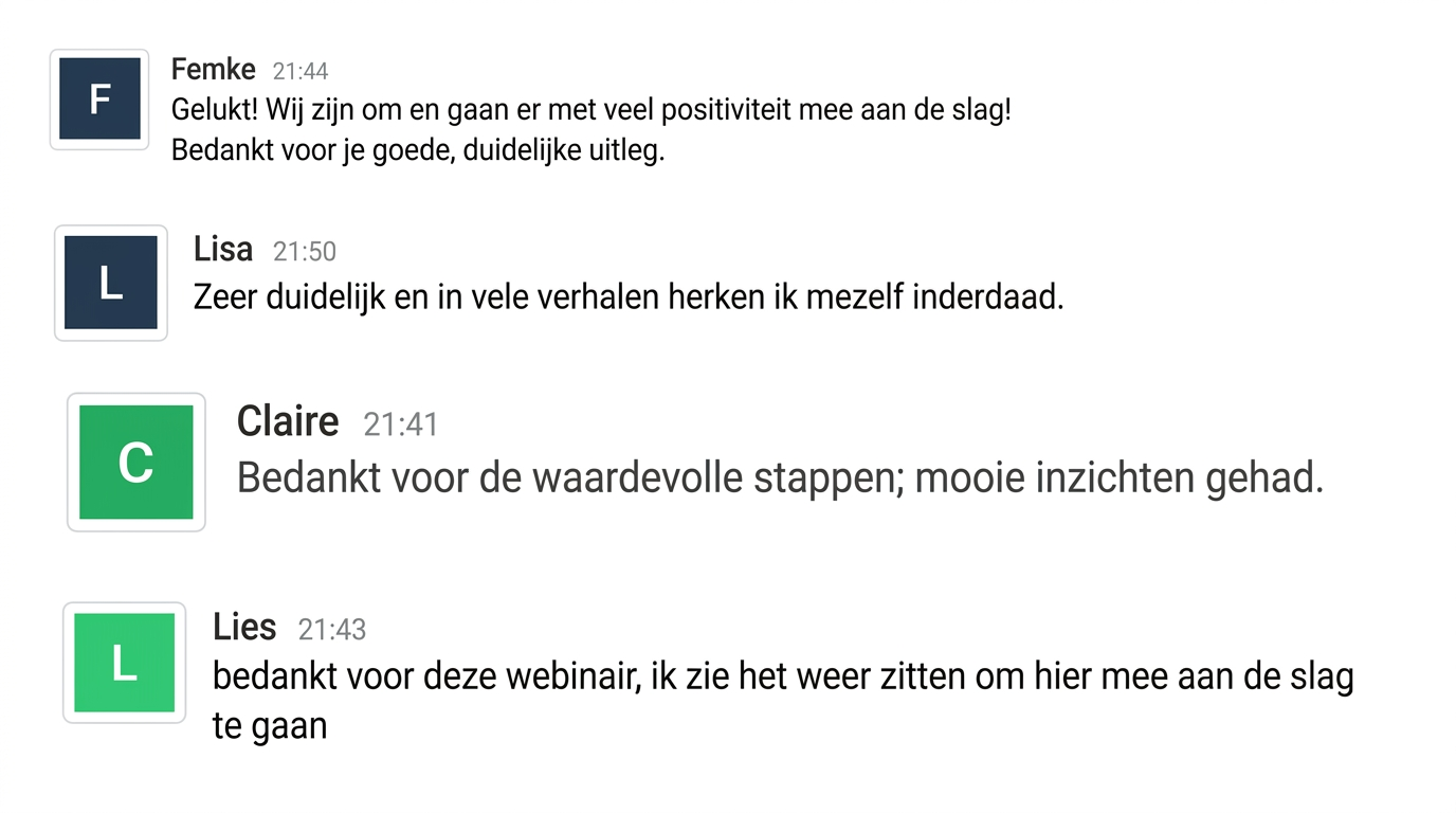 Reacties van Femke, Lisa, Claire en Lies na het webinar